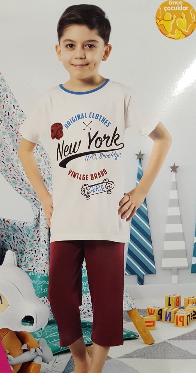 Donex 942 Erkek Çocuk Kısa Kol Kapri Pijama Takımı EKRU - 6 7
