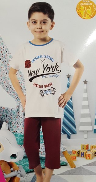 Donex 942 Erkek Çocuk Kısa Kol Kapri Pijama Takımı EKRU - 8 9