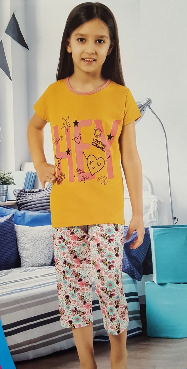 Özlem 950 Kız Çocuk Kısa Kol Kapri Pijama Takımı SARI - 8/9