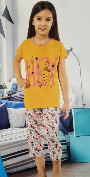 Özlem 950 Kız Çocuk Kısa Kol Kapri Pijama Takımı SARI - 8/9