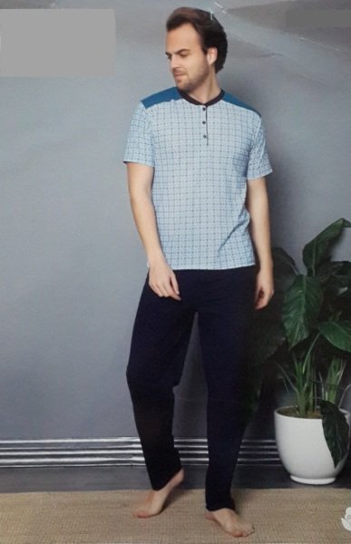 ERCAN K034 ERKEK KISA KOL PİJAMA TAKIMI MAVİ - XL
