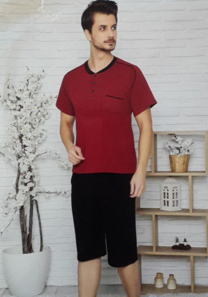 SUDE 011 ERKEK KISA KOL KAPRİ PİJAMA TAKIMI BORDO - XL