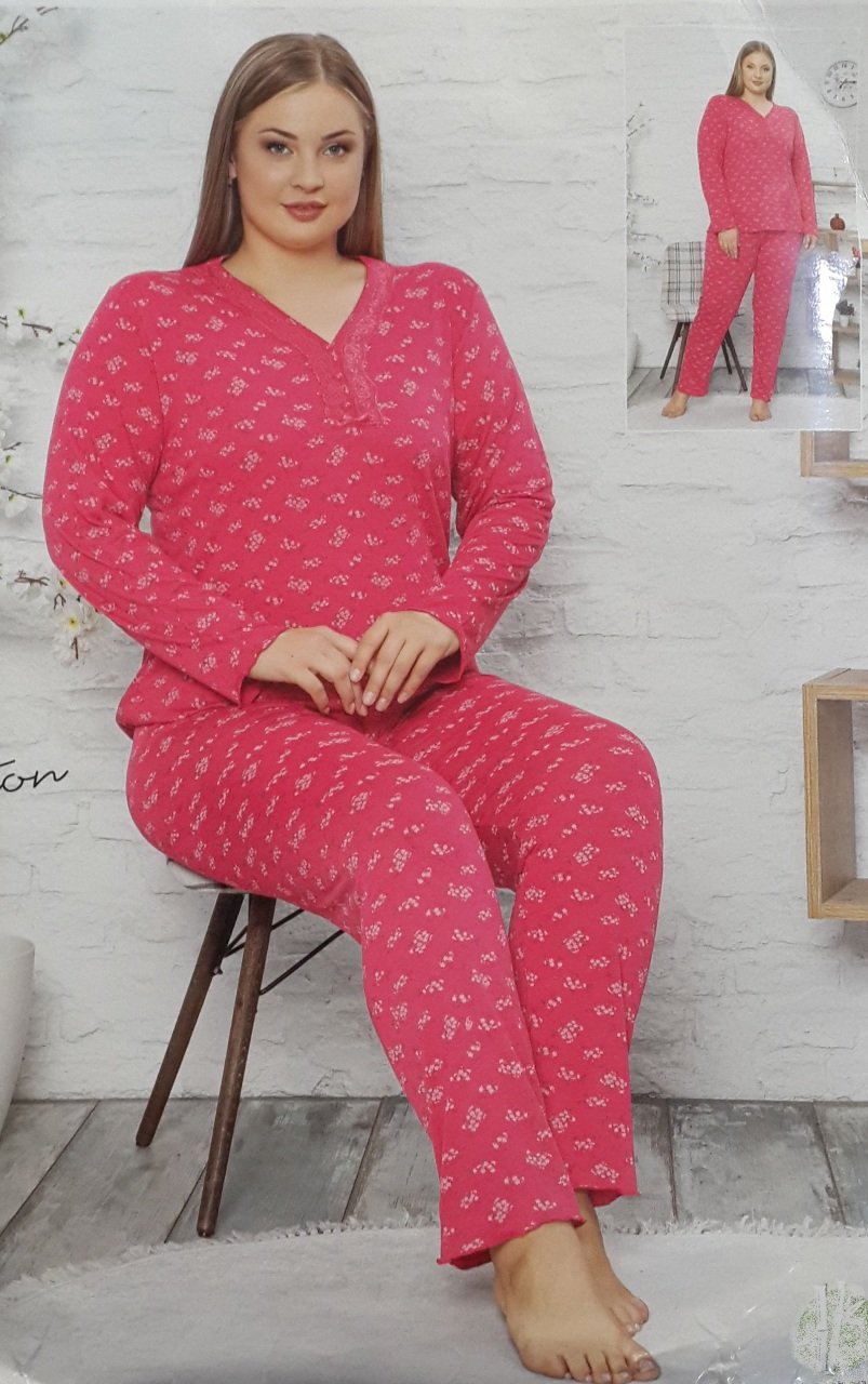 SUDE 1002 BAYAN BATTAL PİJAMA TAKIM FUŞYA - 4XL