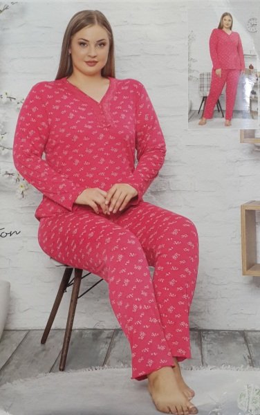 SUDE 1002 BAYAN BATTAL PİJAMA TAKIM FUŞYA - 4XL
