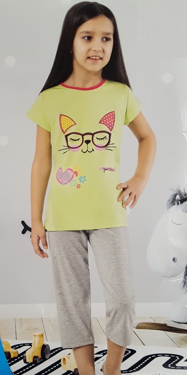 Özlem 949 Kız Çocuk Kısa Kol Kapri Pijama Takımı