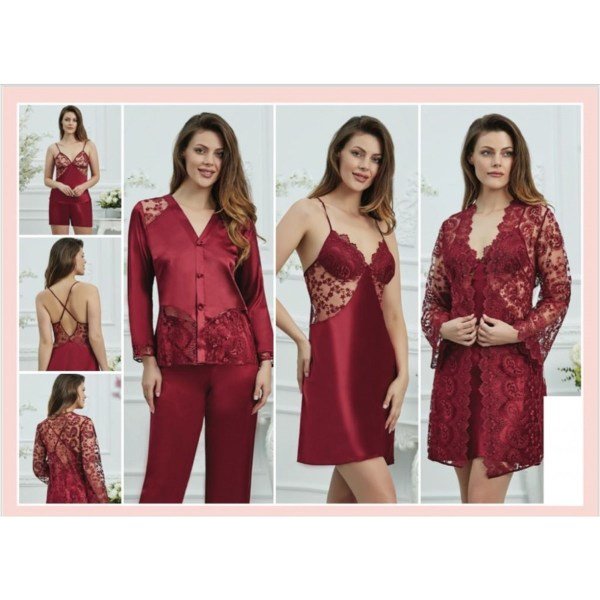 JEREMİ 613 BAYAN SATEN ALTILI SET BORDO - S