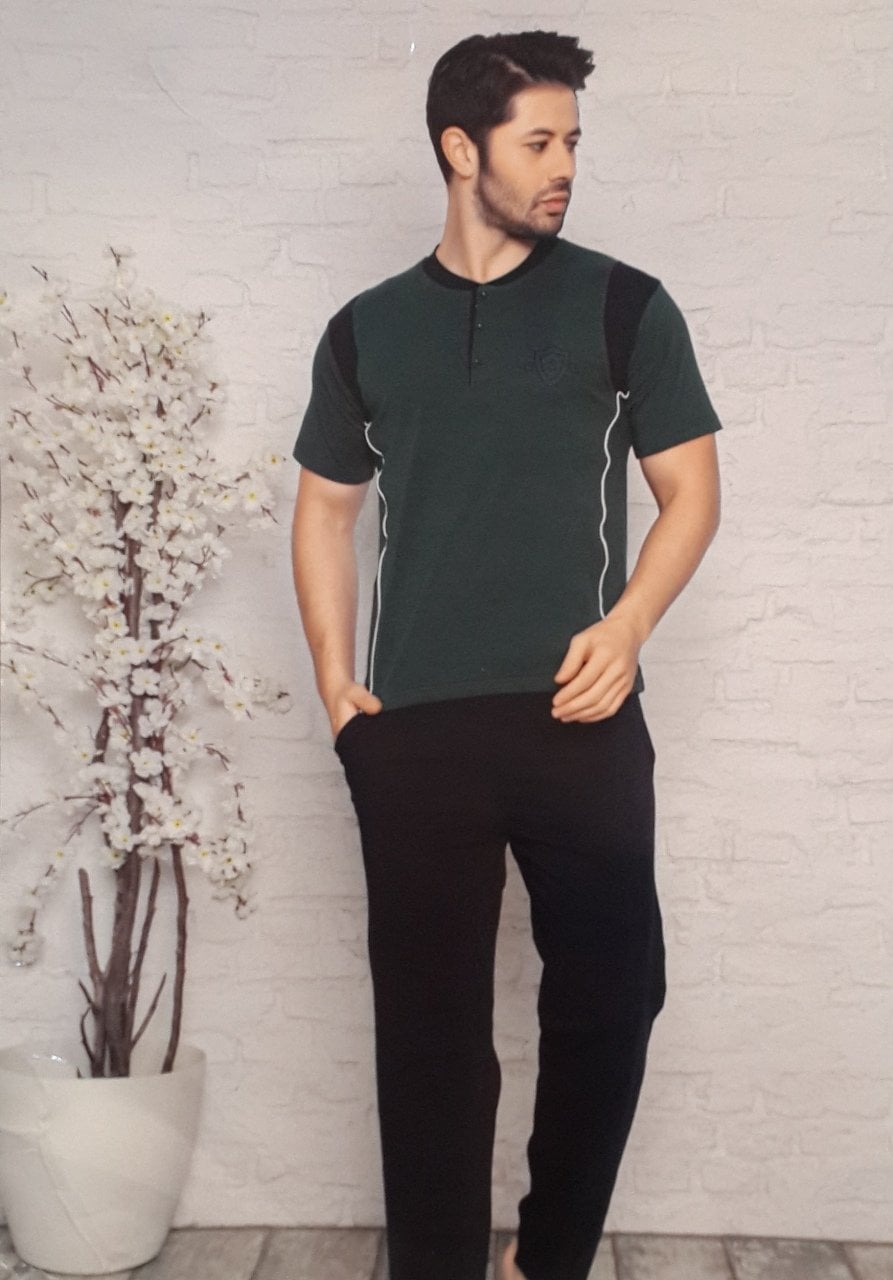 SUDE 018 ERKEK KISA KOL PİJAMA TAKIMI YEŞİL - XXL