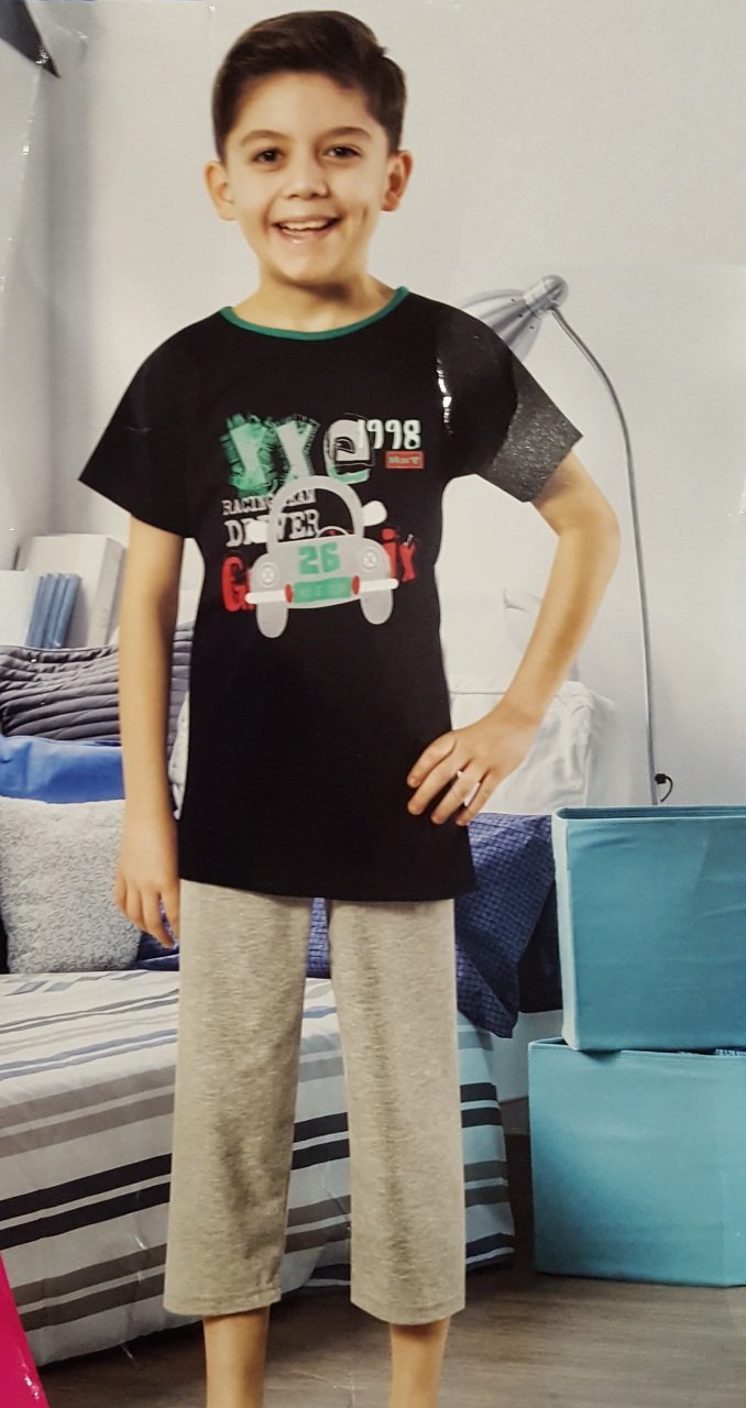 Donex 965 Erkek Çocuk Kısa Kol Kapri Pijama Takımı SARI - 12/13