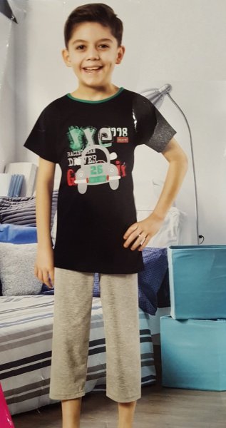 Donex 965 Erkek Çocuk Kısa Kol Kapri Pijama Takımı SARI - 4/5