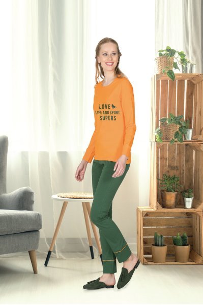 JİBER 3667 BAYAN PİJAMA TAKIMI Orange - XL
