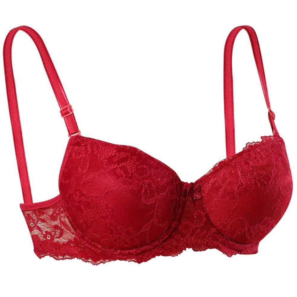 EBRU 1104 DANTELLİ TELLİ İÇİ BOŞ SÜTYEN BORDO - 95