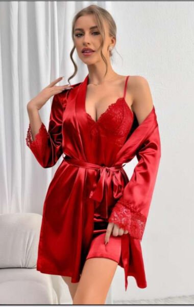 VİSATİN 3037 BAYAN GECELİK KIRMIZI - XL