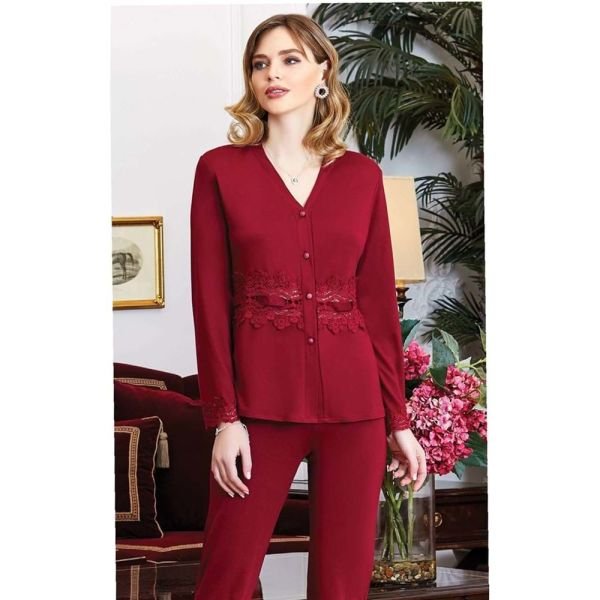 JEREMİ 845 PENYE DANTELLİ 6 LI GELİN SET BORDO - XL