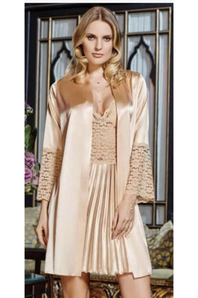 Jeremi 2821 Saten Dantelli 2'li Set S - GOLD