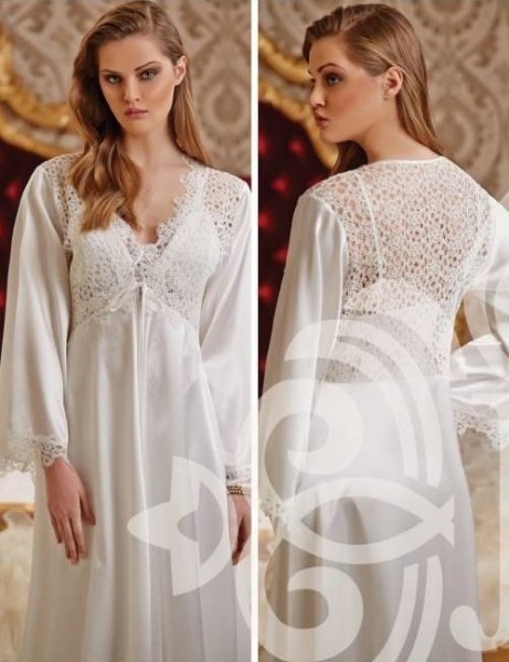 Jeremi 2538 Saten Dantelli Gecelik Sabahlık Takımı KREM - L