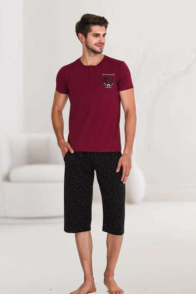 BERLAND 3738 ERKEK KAPRİ PİJAMA TAKIM BORDO - M