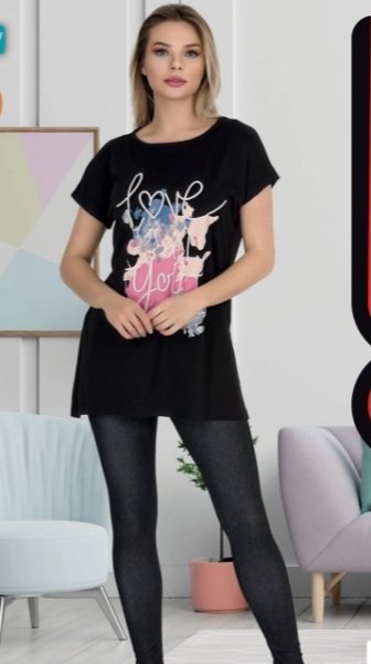 BERLAND 3345 BAYAN KISA KOL PİJAMA TAKIM SİYAH - XL