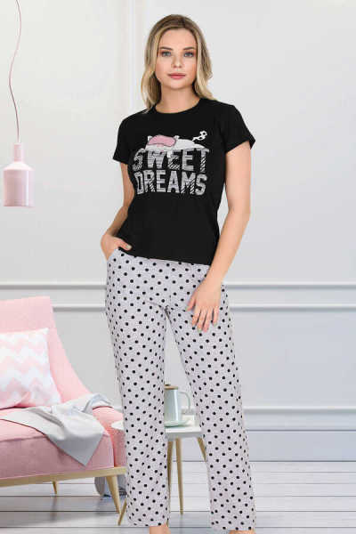 BERLAND 3255 BAYAN KISA KOL PİJAMA TAKIM SİYAH - XL
