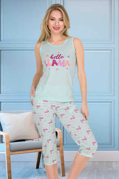 BERLAND 3259 BAYAN KISA KOL PİJAMA TAKIM Su Yeşil - XL