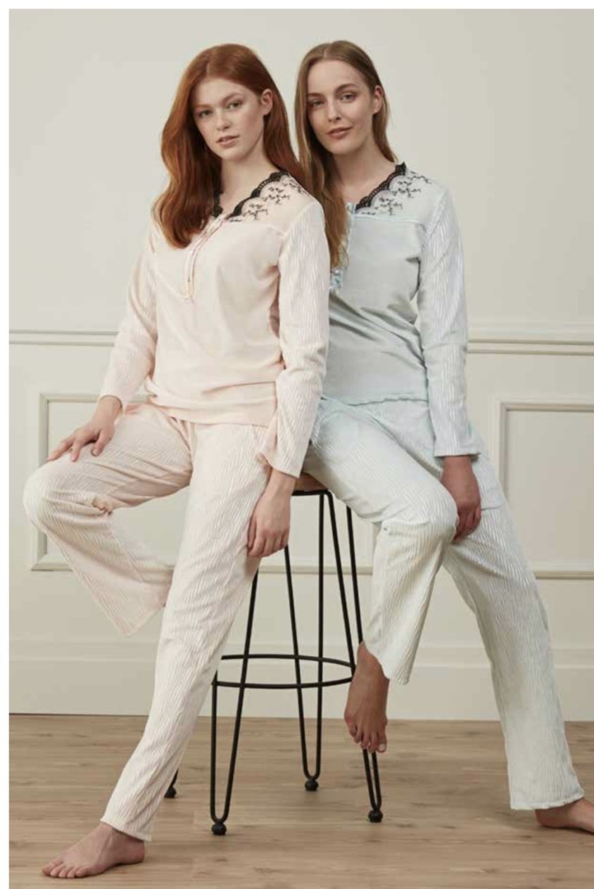 Feyza 3548 Bayan Kadife Pijama Takımı MAVİ - M