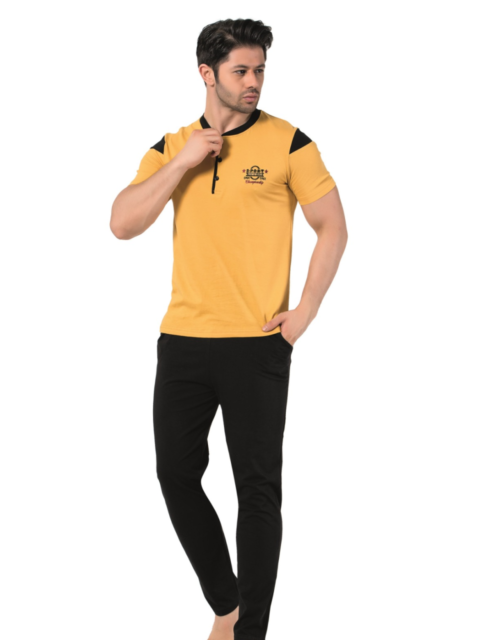 Donex 2606 Erkek Kısa Kol Pijama Takımı M - SARI
