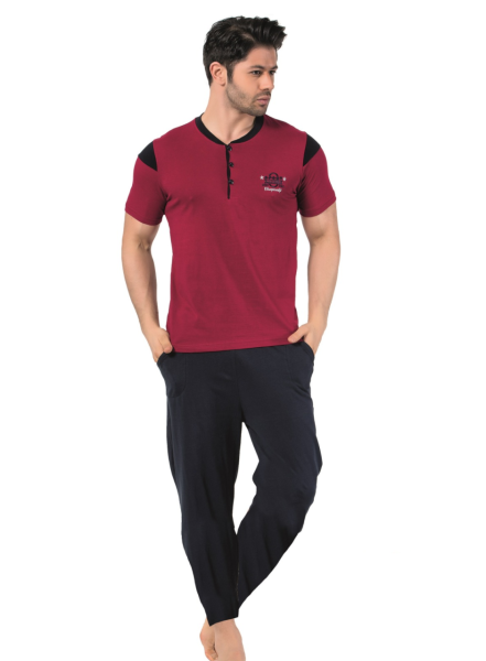 Donex 2606 Erkek Kısa Kol Pijama Takımı L - BORDO