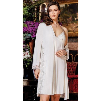 JEREMİ 599 SATEN DANTELLİ ALTILI SET KREM - L